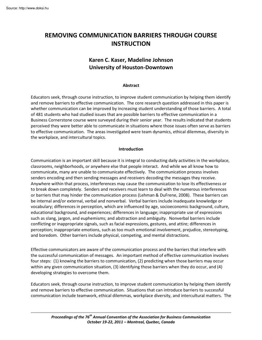 Madeline Johnson - Removing communication barriers through course instruction