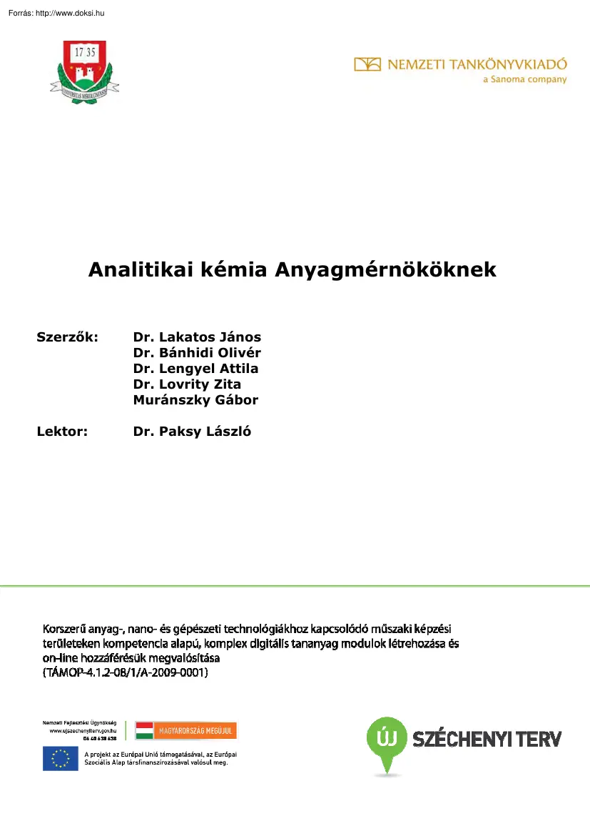 Dr. Lakatos-Dr. Bánhidi - Analitikai kémia anyagmérnököknek