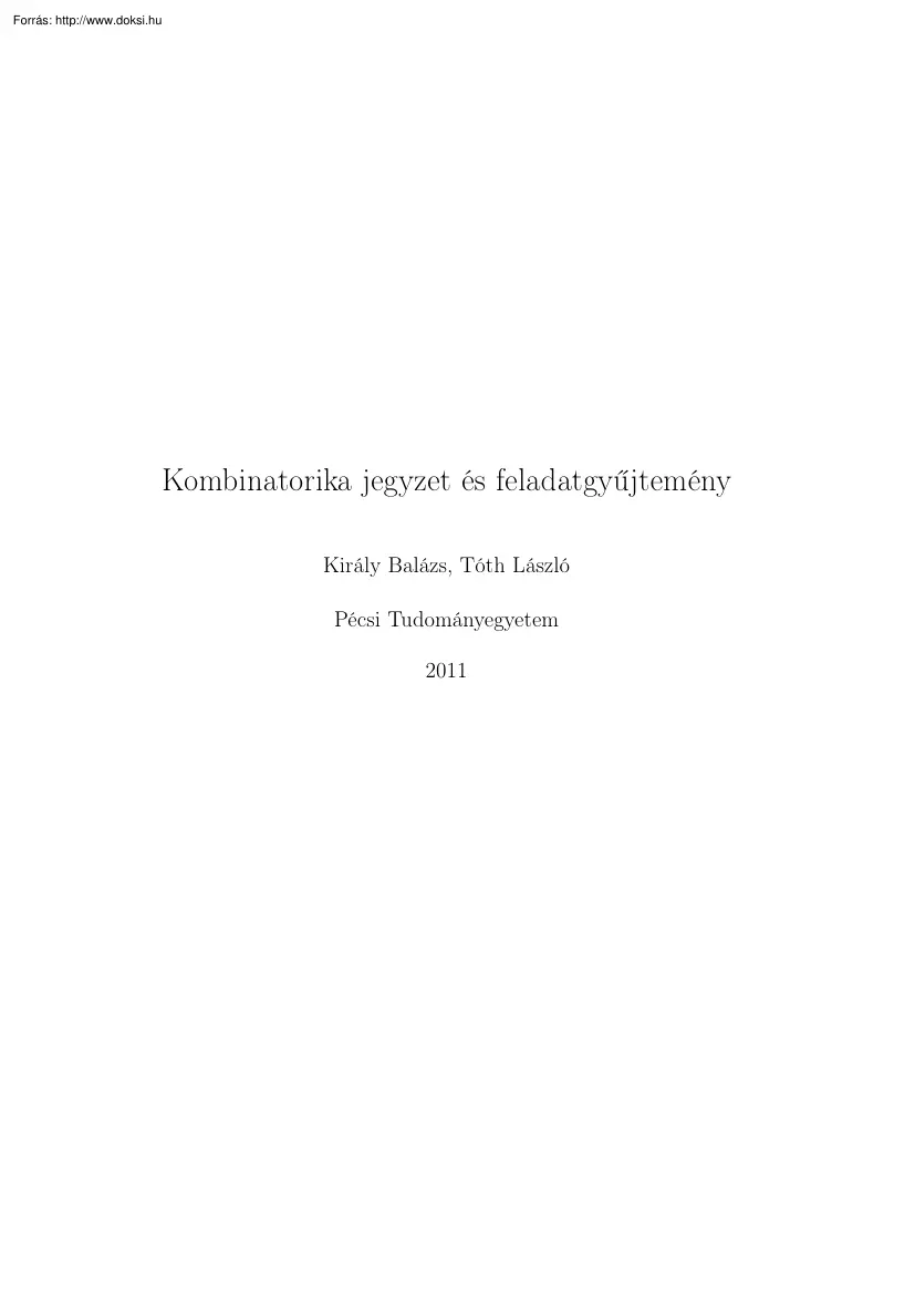 Király-Tóth - Kombinatorika jegyzet és feladatgyűjtemény