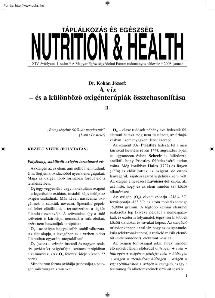 Dr. Kohán József - A víz és a különböző oxigénterápiák összehasonlítása