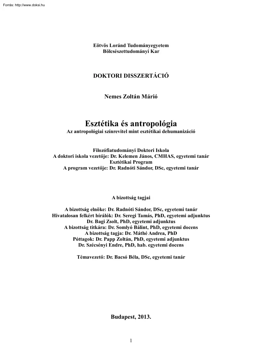 Nemes Zoltán Márió - Esztétika és antropológia