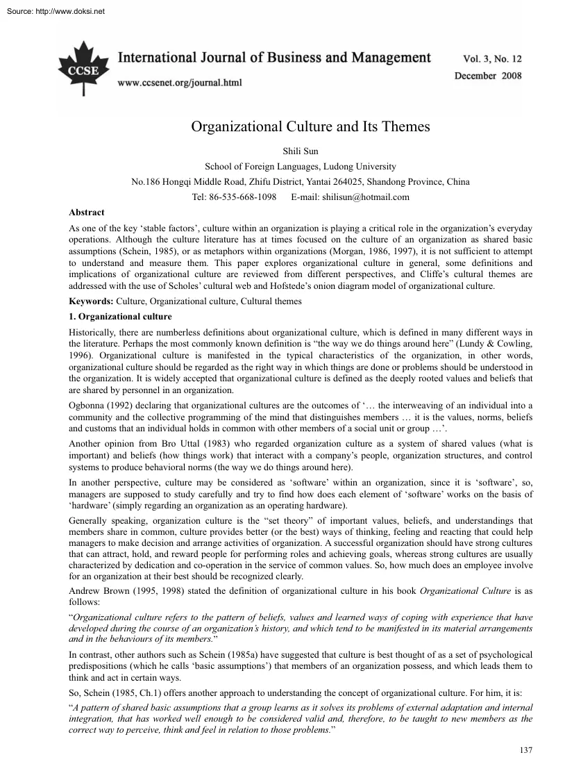 Shili Sun - Organizational Culture and Its Themes