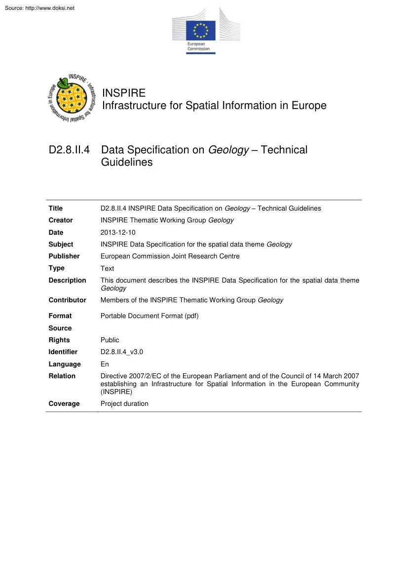 Infrastructure for Spatial Information in Europe, Data Specification on Geology