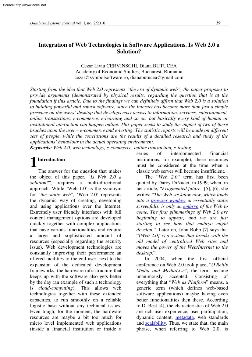Cervinschi-Butucea - Integration of Web Technologies in Software Applications. Is Web 2.0 a
