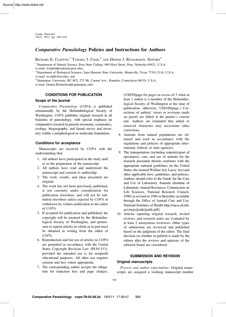 Clopton-Cook-Richardson - Comparative Parasitology Policies and Instructions for Authors