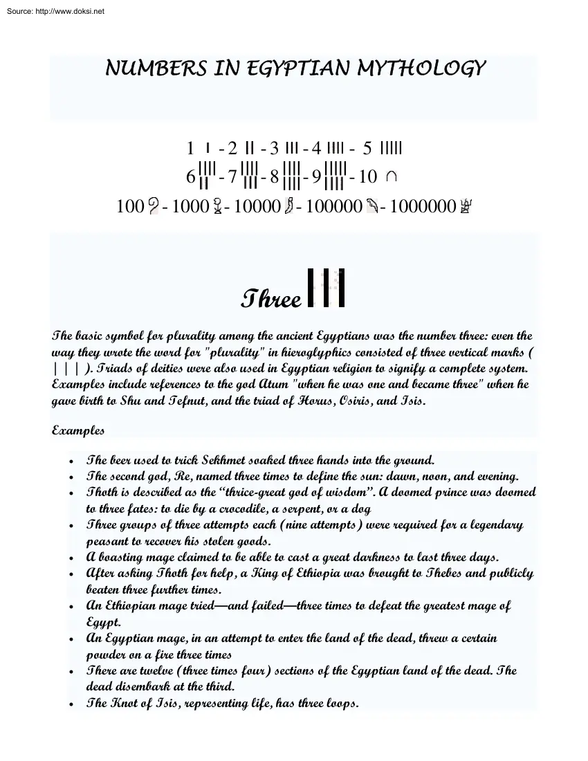 Numbers in Egyptian Mythology