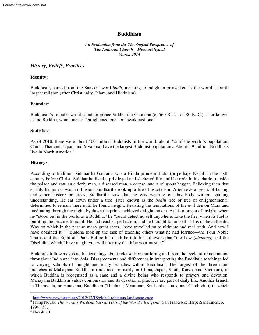 Buddhism, An Evaluation from the Theological Perspective of The Lutheran Church Missouri Synod