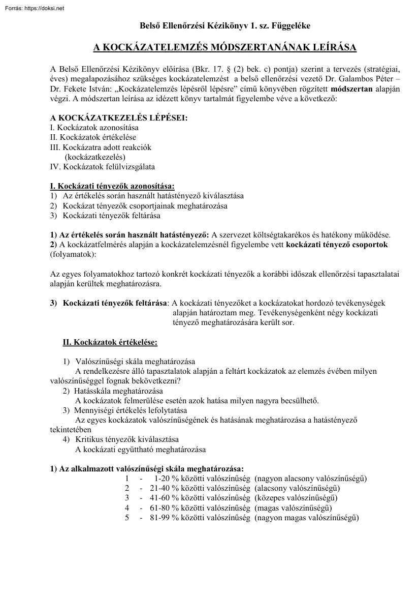 A kockázatelemzés módszertanának leírása