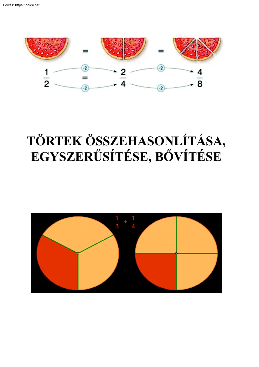 Törtek összehasonlítása, egyszerűsítése, bővítése