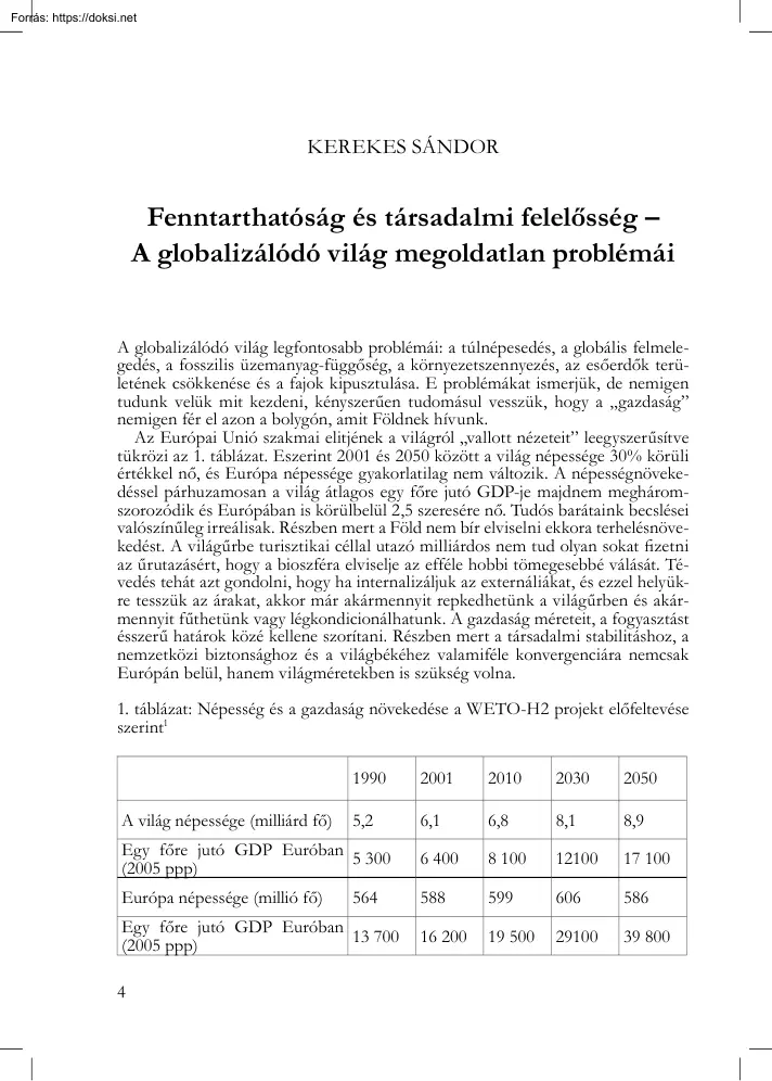 Kerekes Sándor - Fenntarthatóság és társadalmi felelősség, A globalizálódó világ