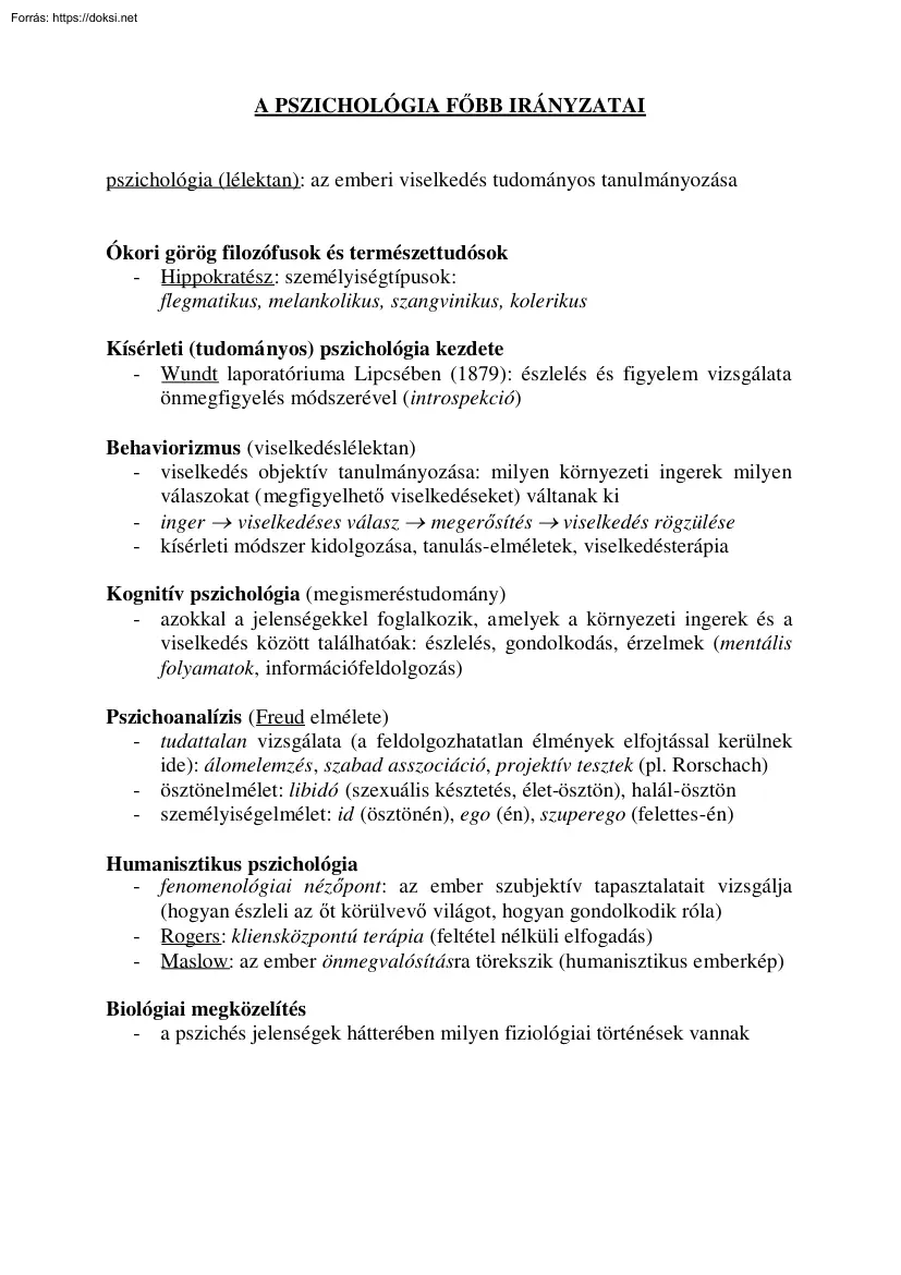A Pszichológia főbb irányzatai