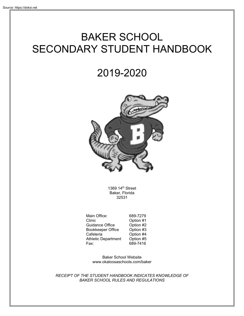 Baker School Secondary Student Handbook 2019-2020