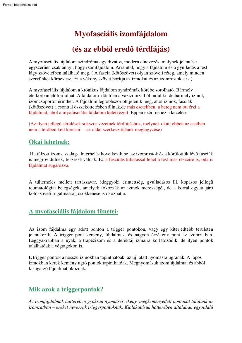 Myofasciális izomfájdalom és az ebből eredő térdfájás