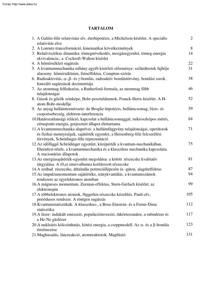 Modern Fizika jegyzet, 1999