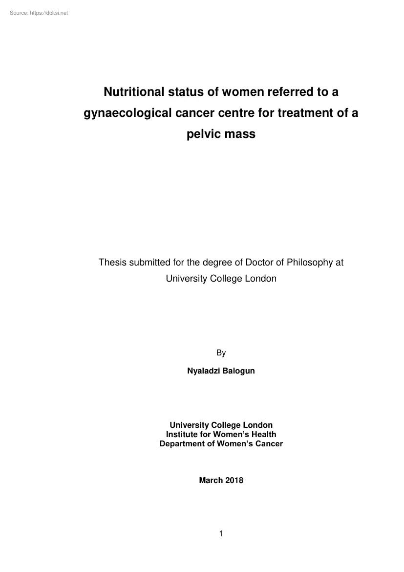 Nyaladzi Balogun - Nutritional status of women referred to a gynaecological cancer centre for