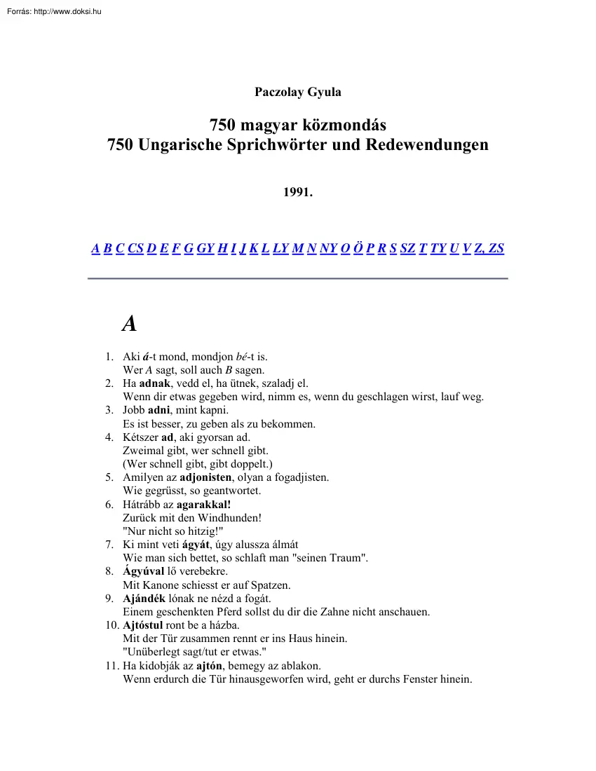 Paczolay Gyula - 750 magyar közmondás magyarúl és németűl