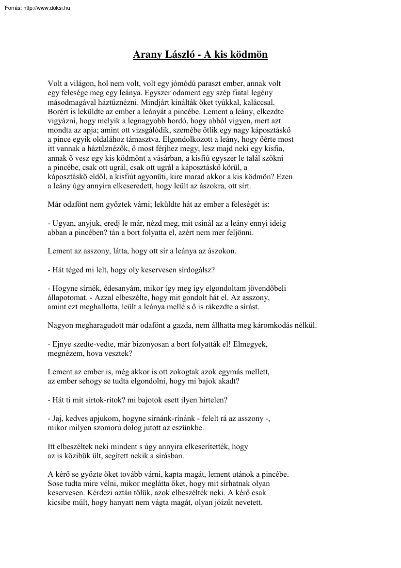 Arany László - A kis ködmön