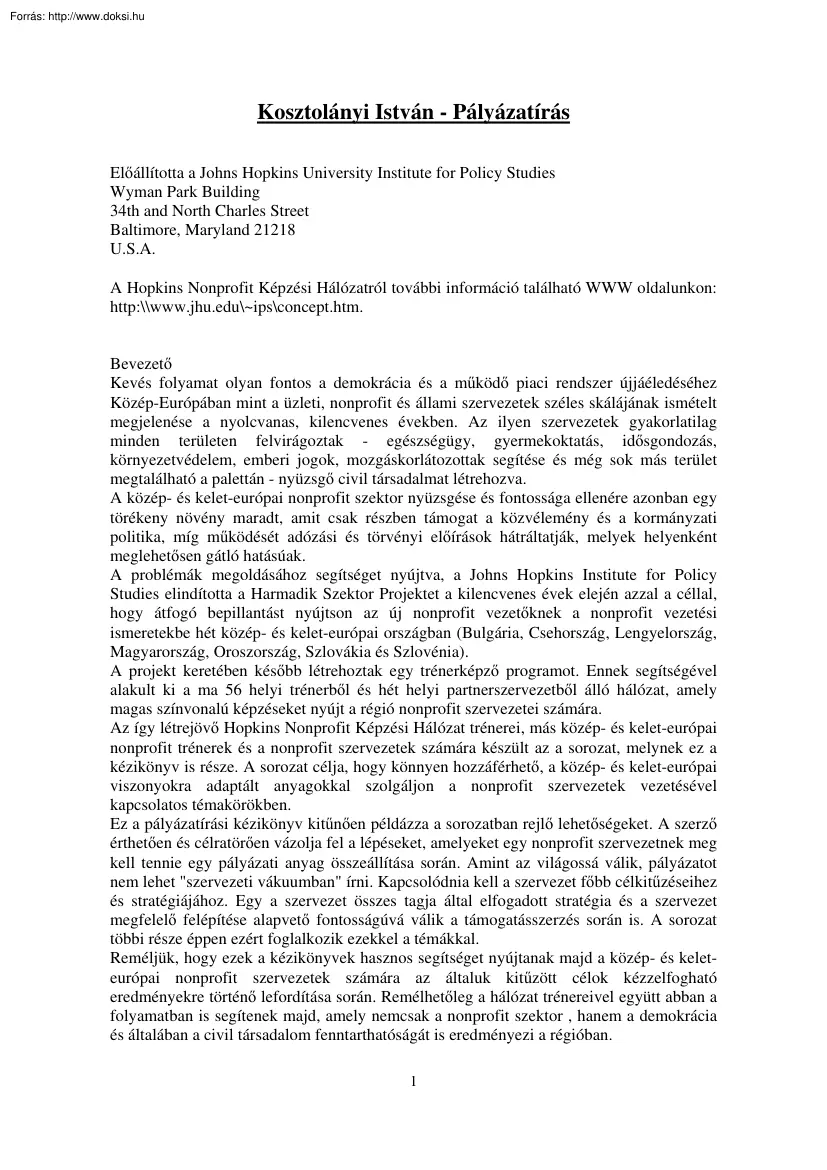 Kosztolányi István - Pályázatírás