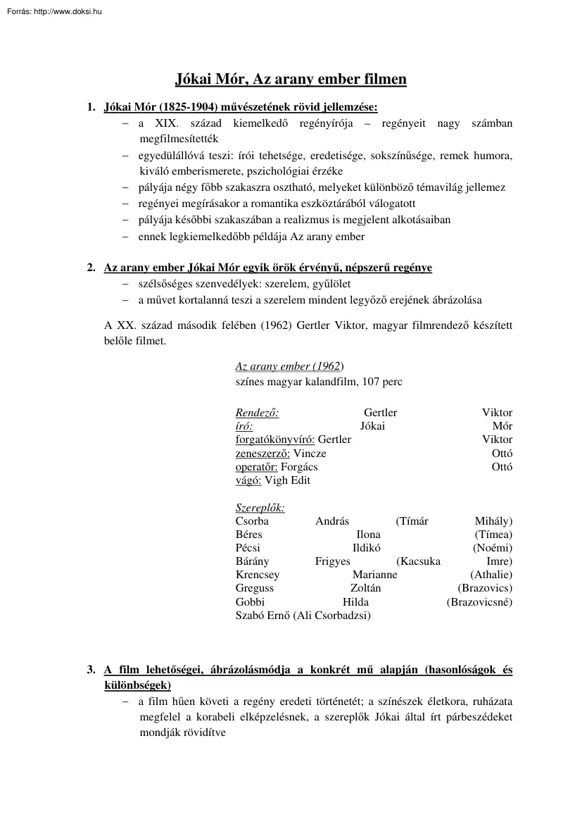 Jókai Mór, Az arany ember filmen