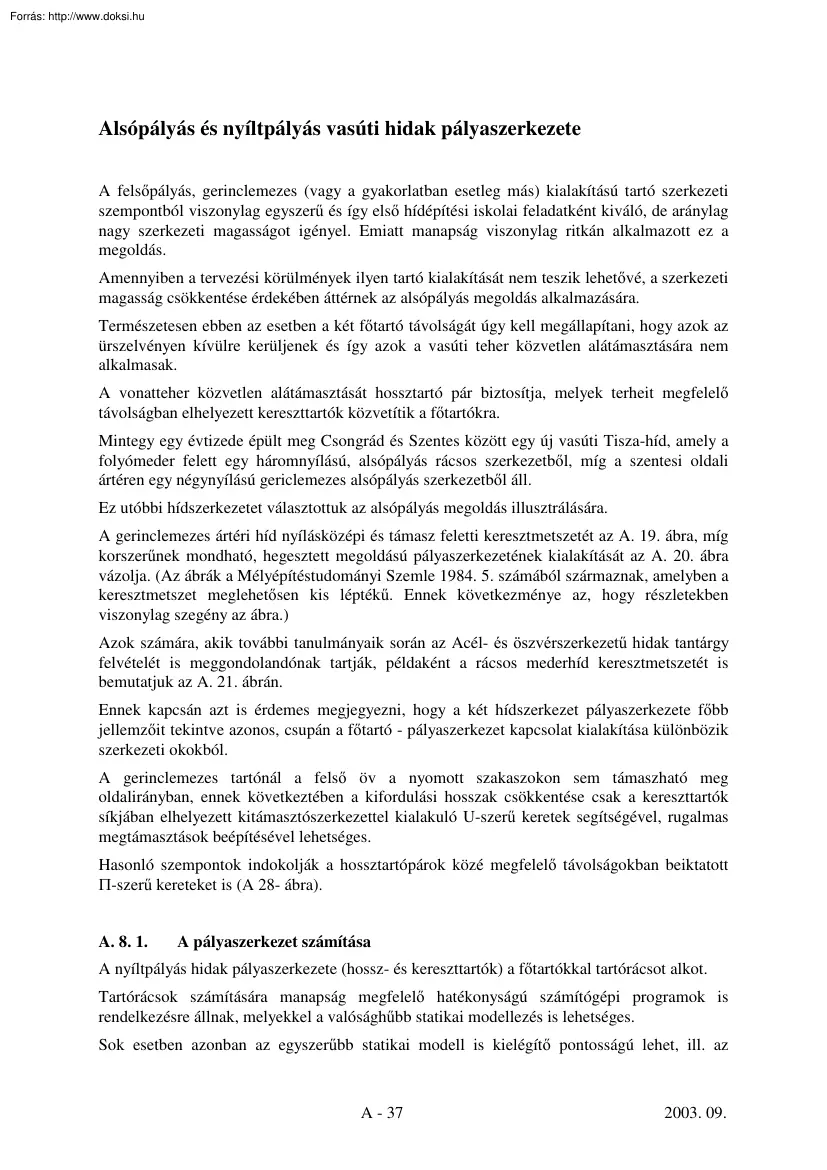 Alsópályás és nyíltpályás vasúti hidak pályaszerkezete