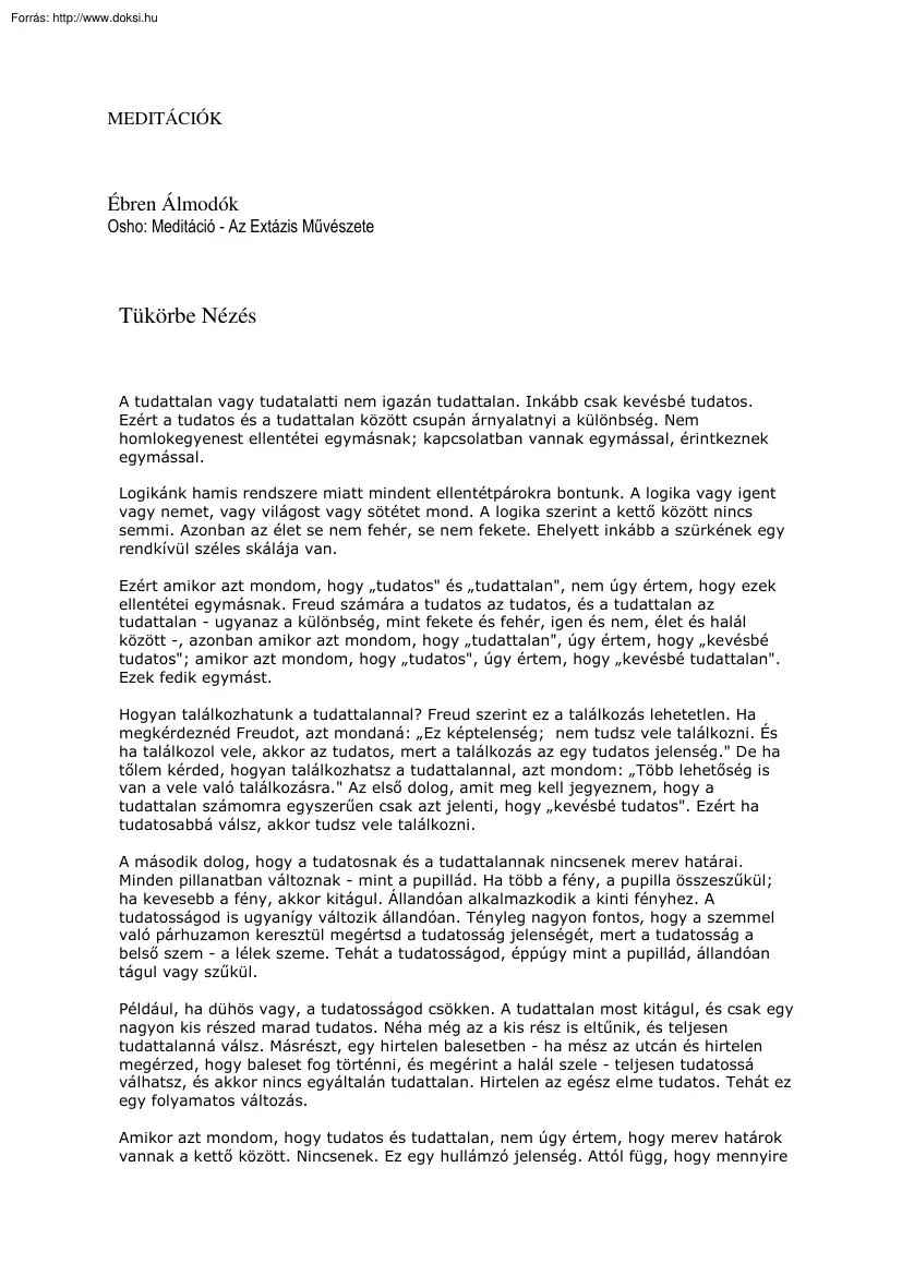 Meditációk, tükörbe nézés