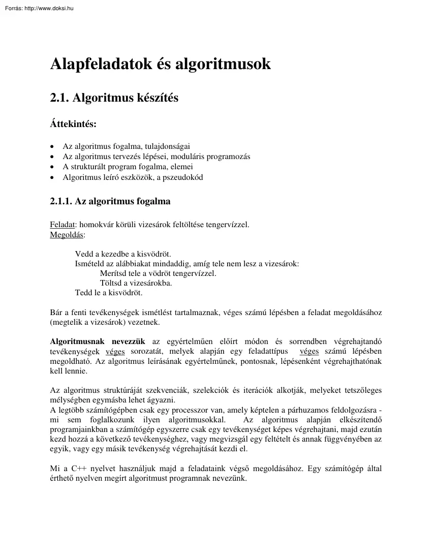 Alapfeladatok és algoritmusok
