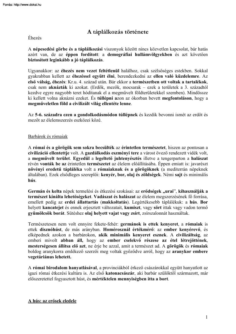 A táplálkozás története