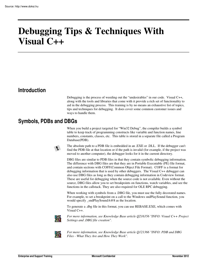 Debugging tips and techniques with Visual C++