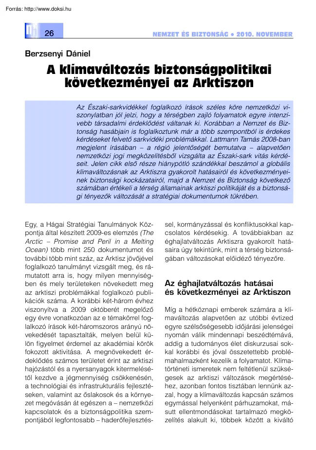 Berzsenyi Dániel - A klímaváltozás biztonságpolitikai következményei az Arktiszon