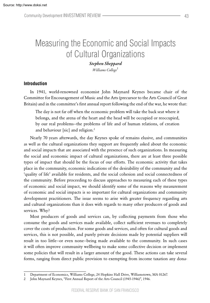 Stephen Sheppard - Measuring the Economic and Social Impacts of Cultural Organizations