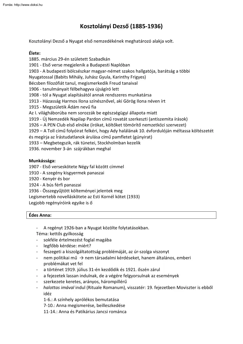 Krajcsovics Péter - Kosztolányi Dezső (1885-1936)