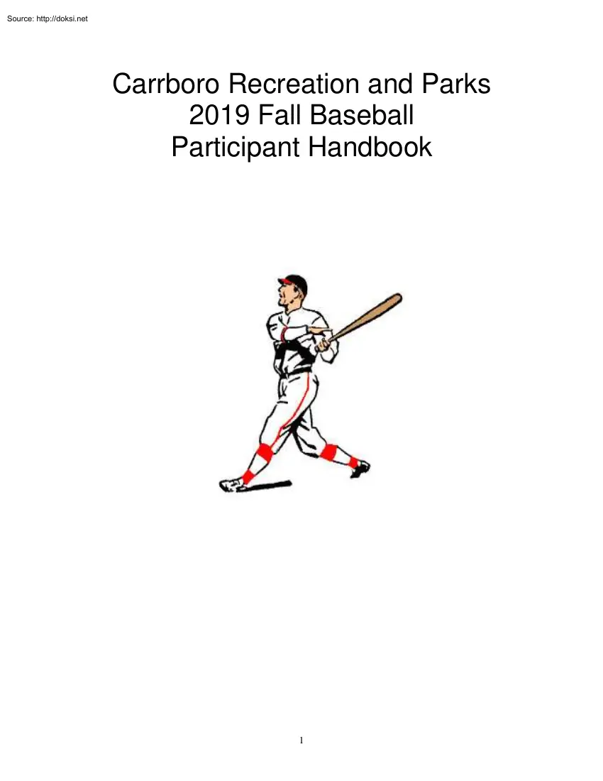 Carrboro Recreation and Parks 2019 Fall Baseball Participant Handbook