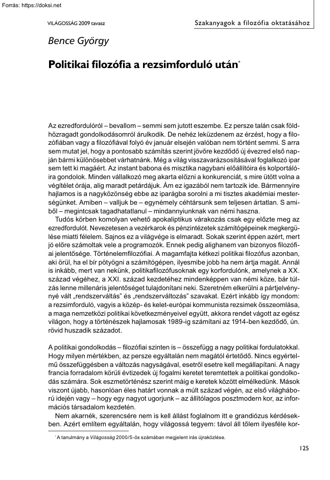 Bence György - Politikai filozófia a rezsimforduló után