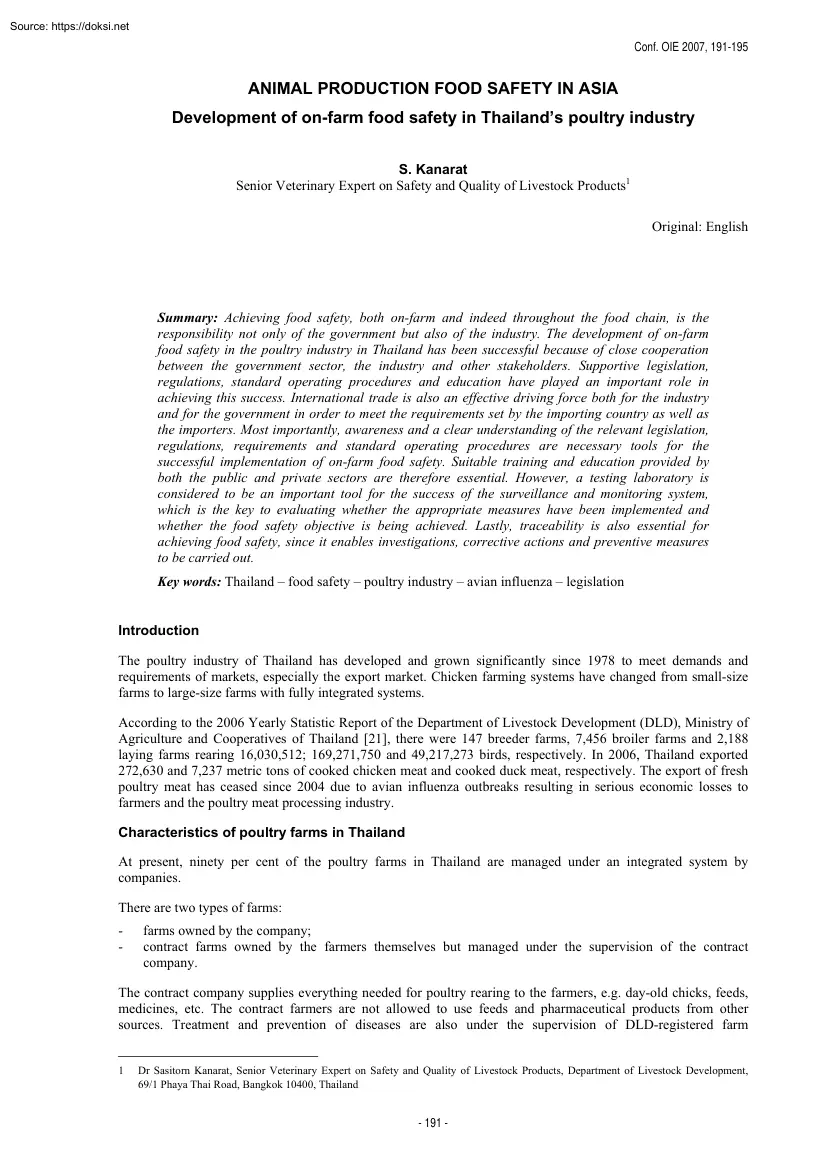 Animal Production Food Safety in Asia, Development of Onfarm Food Safety in Thailands Poultry