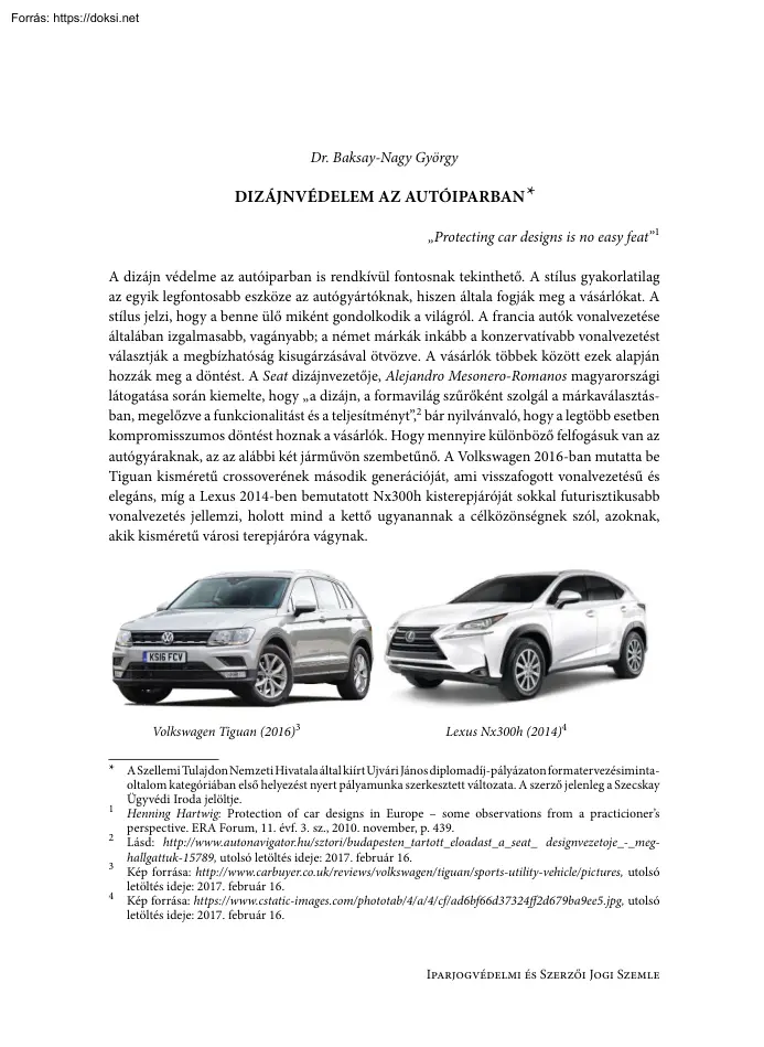 Dr. Baksay-Nagy György - Dizájnvédelem az autóiparban