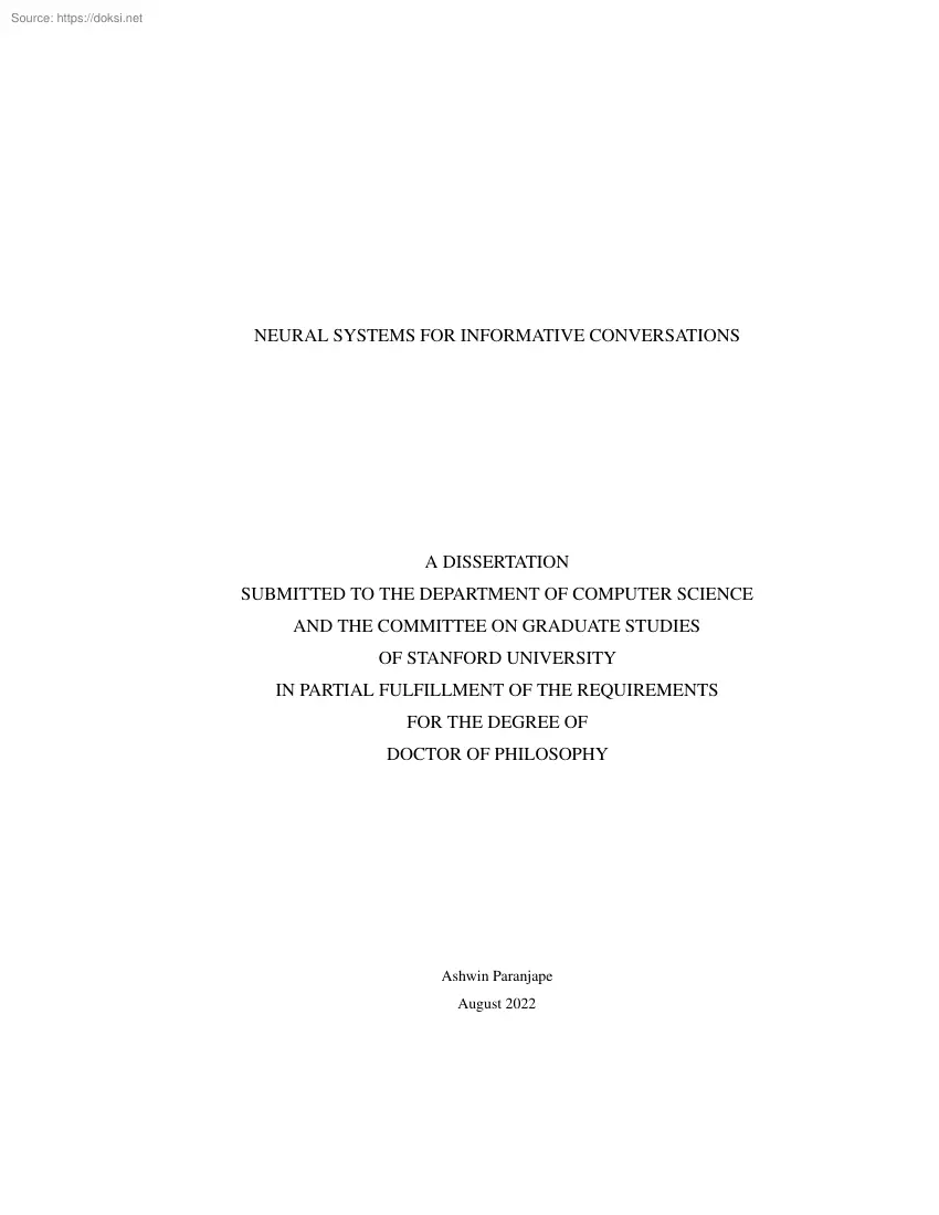 Ashwin Paranjape - Neural systems for informative conversations