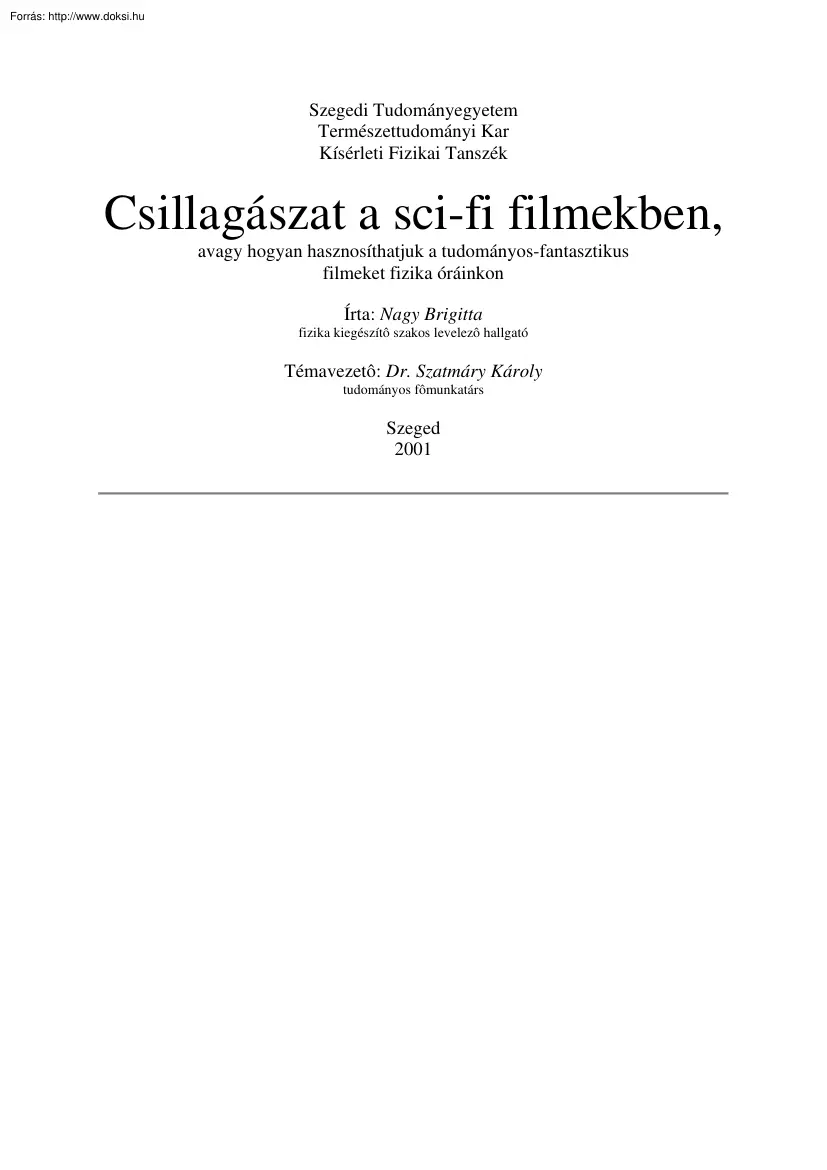 Nagy Brigitta - Csillagászat a sci-fi filmekben
