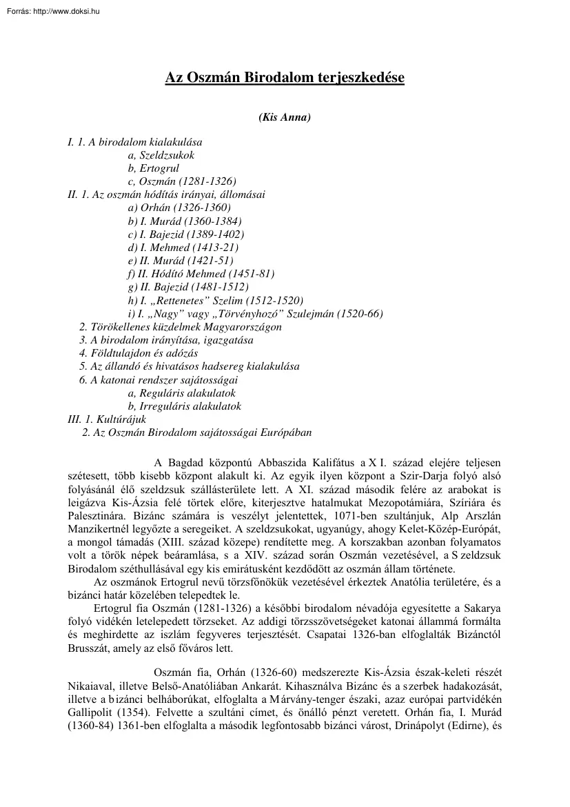 Kis Anna - Az oszmán birodalom terjeszkedése