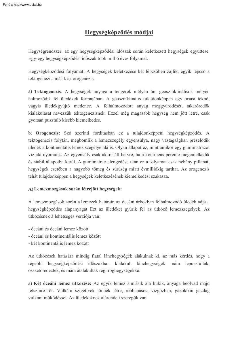 A hegységképződés módjai