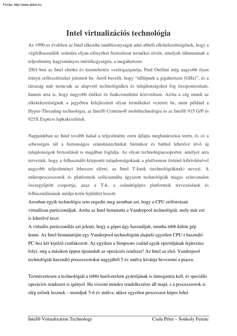 Csala-Sonkoly - Intel virtualizációs technológia