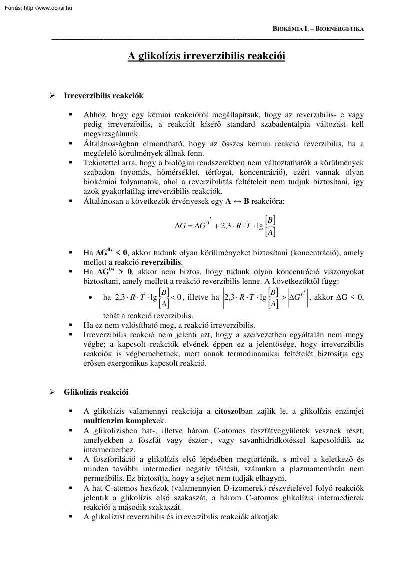 A glikolízis irreverzibilis reakciói
