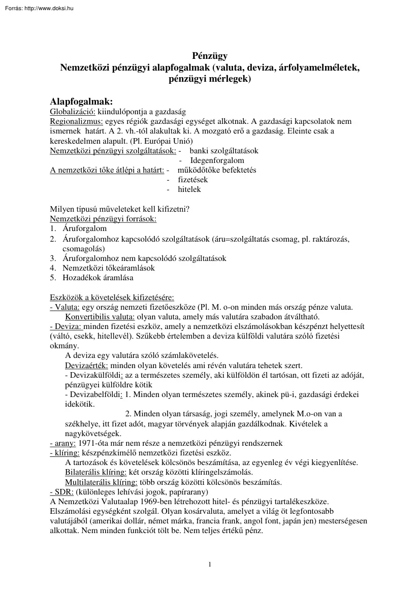 Nemzetközi pénzügyi alapfogalmak