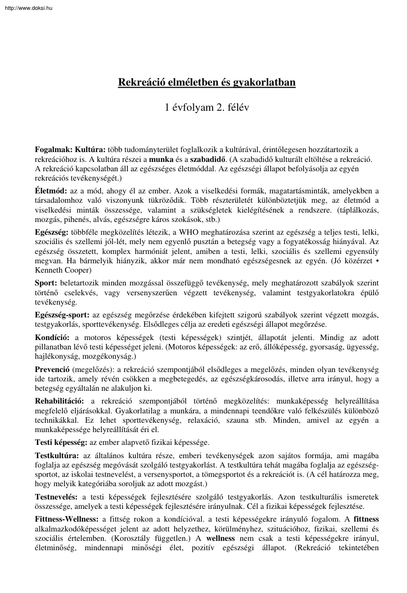 Rekreáció elméletben és gyakorlatban