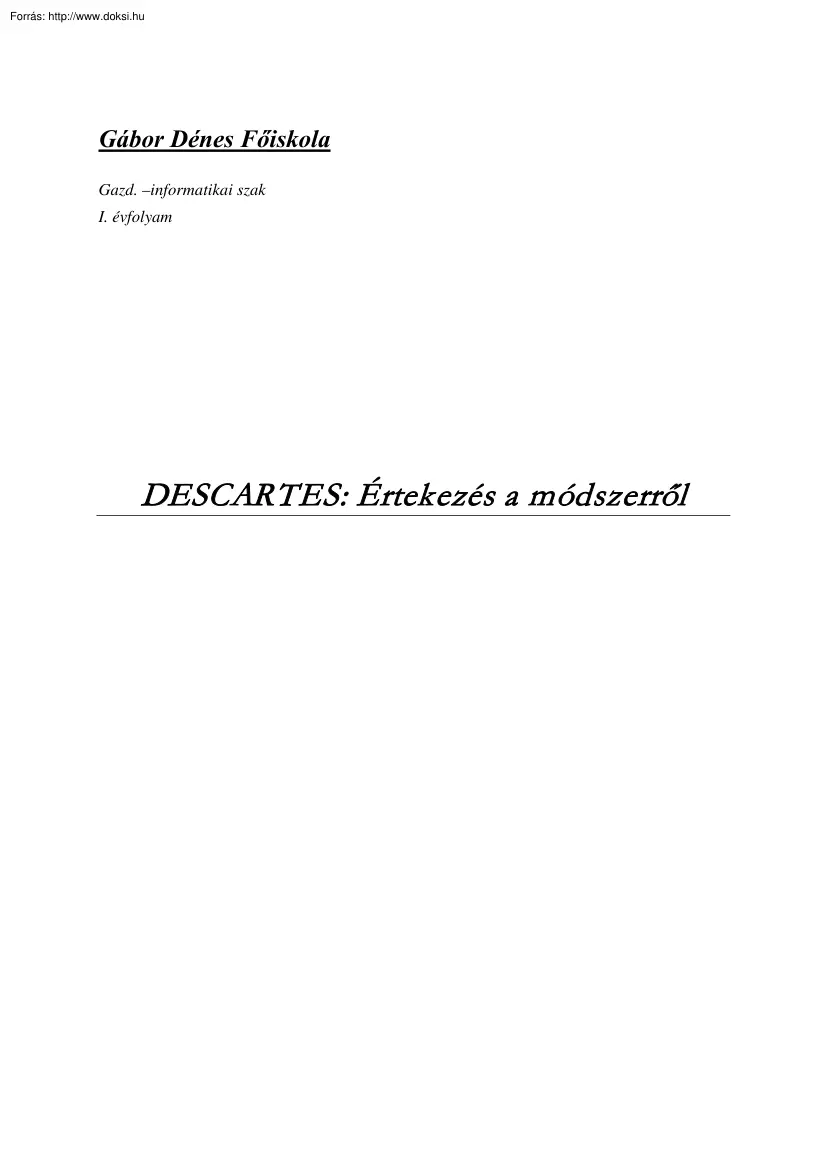 Beri Tünde - Descartes, értekezés a módszerről