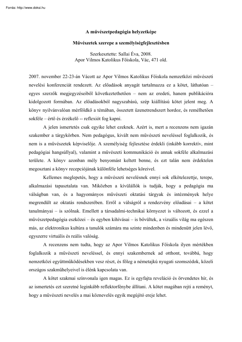 Dr. Buda Béla - A művészetpedagógia helyzetképe, Művészetek szerepe a