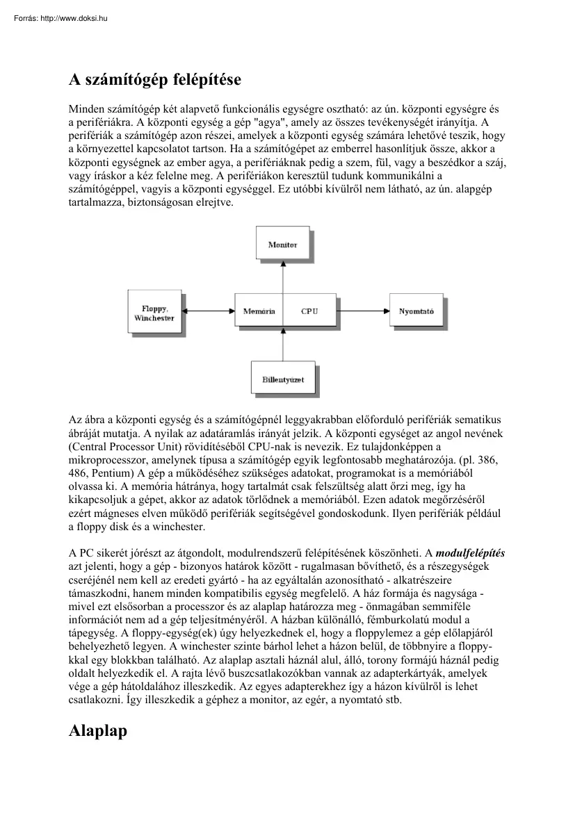 A számítógép felépítése, a számítógépről kezdőknek