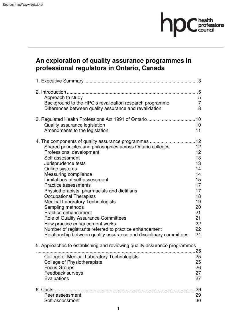 An Exploration of Quality Assurance Programmes in Professional Regulators in Ontario, Canada