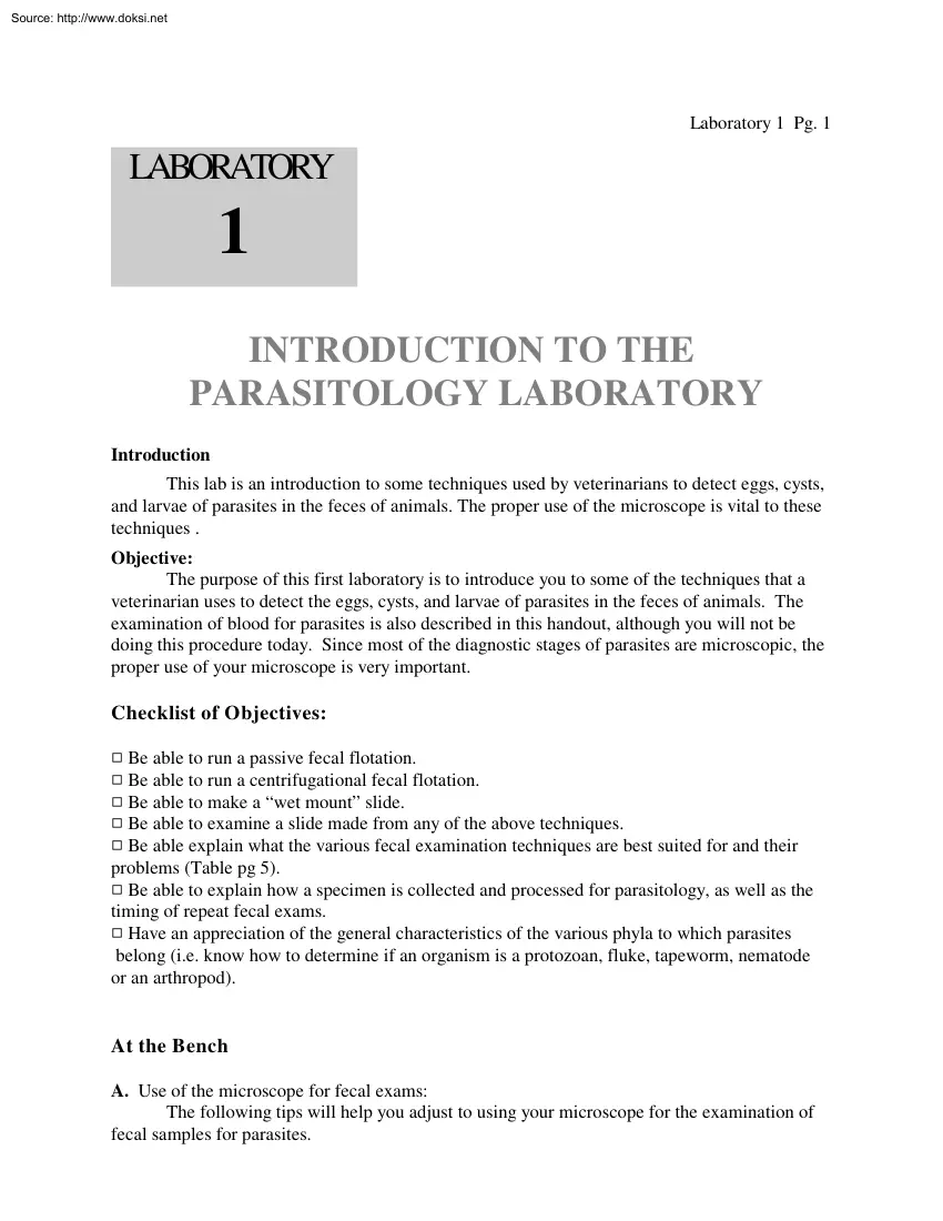 Introduction to the Parasitology Laboratory