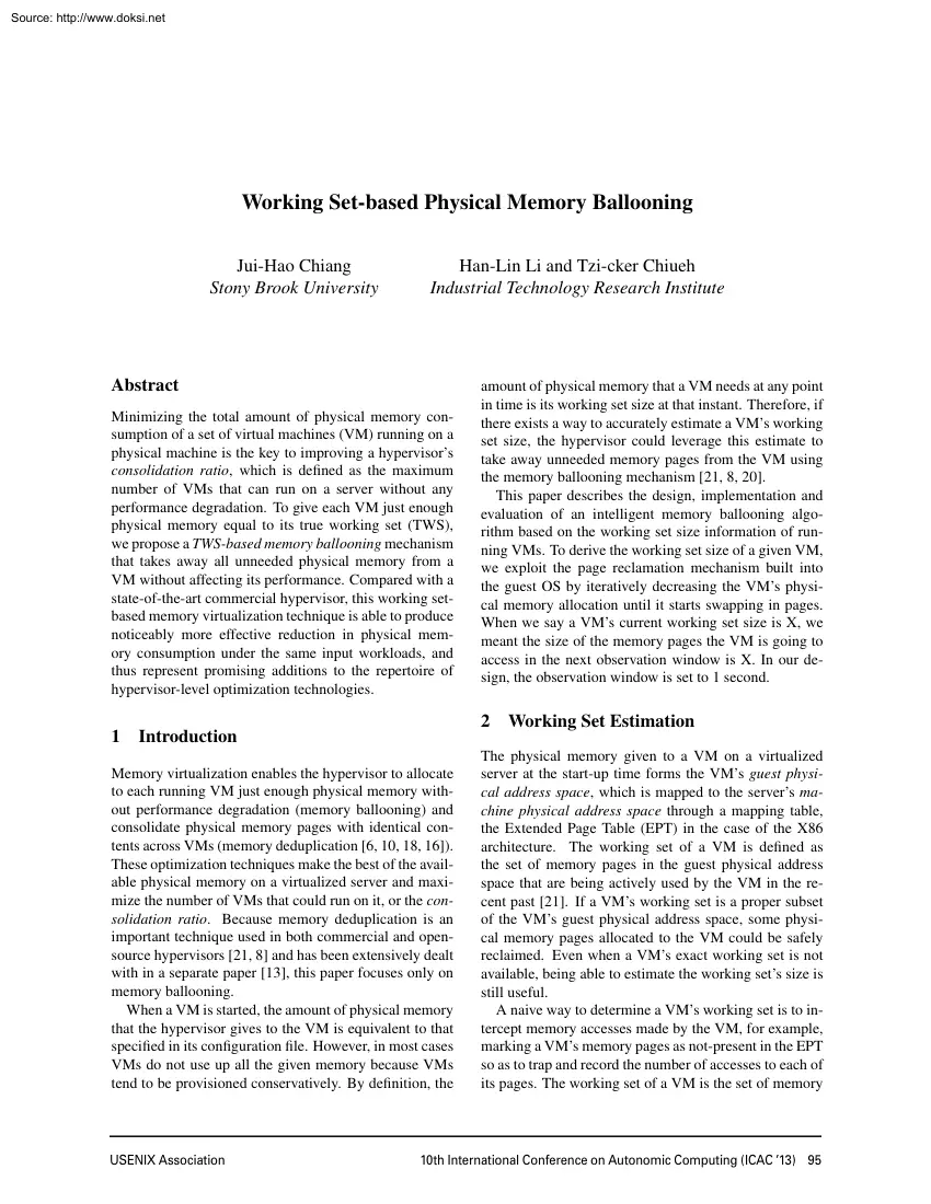 Chiang-Chiueh - Working Set based Physical Memory Ballooning