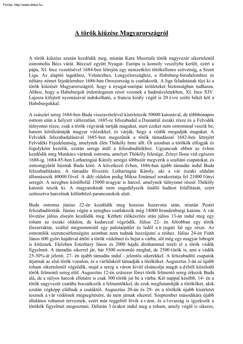 A török kiűzése Magyarországról